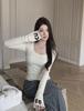 Women's Slim-Fit Velvet Shoulder T-Shirt - Autumn/Winter Long-Sleeve Chic Top