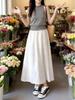 Women's High Waist White Slimming Midi Skirt - Elastic Waist, Fashionable Spring/Autumn