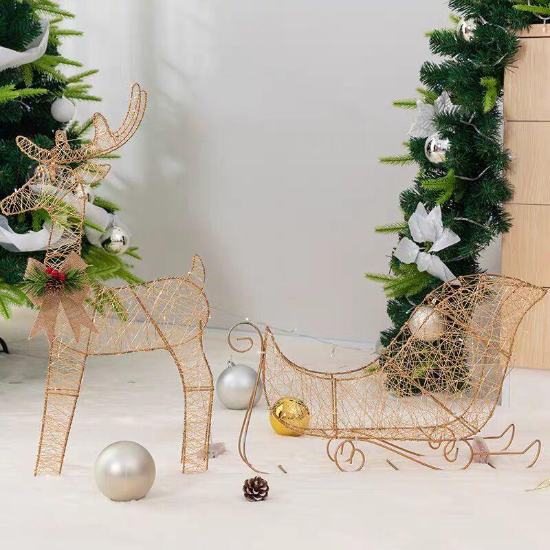 Illuminated Christmas Deer with Cart Gift Set - Festive Window Decorative Ornaments