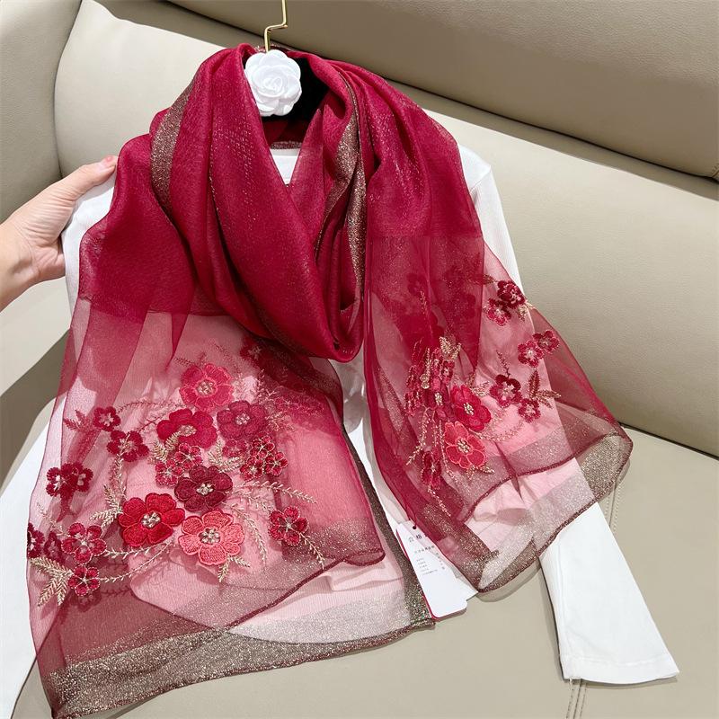 

Meier Begonia flower silk blend faux silk scarf - korean style for women 180cm малиновый