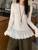 Women's Long Sleeve White Lace Trim Base Shirt - Korean Style Autumn/Winter 2025