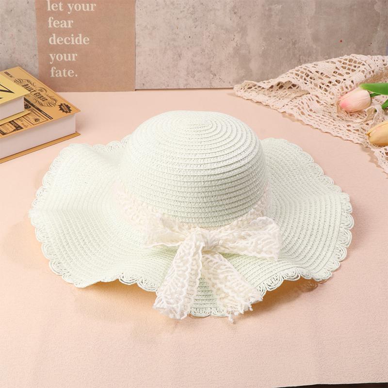 

French Bow Ribbon Straw Cap Wide Brim Sun Hat Women Beach Sunshade Visors Summer Vacation Travel Straw Hat