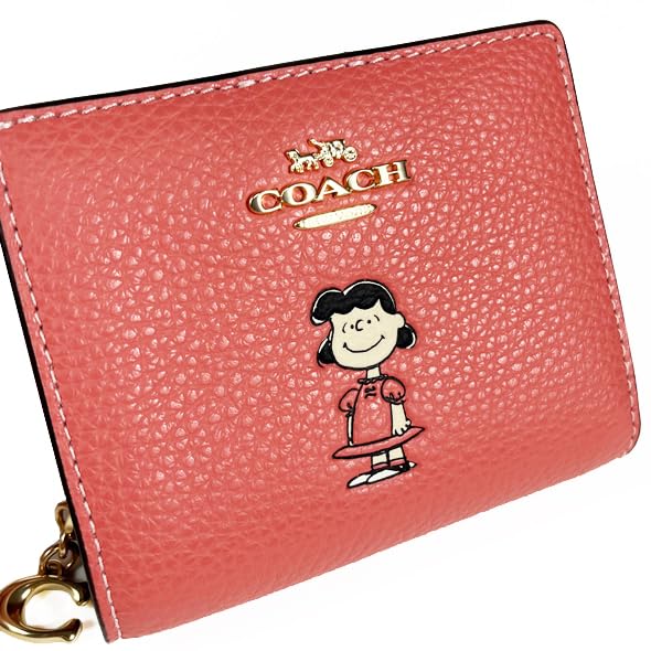 Coach X Peanuts Collaboration Wallet, Bifold WalletMini Wallet, CBN89, Lucy Leather Snap Wallet, Coral Multi IMBCV, Snoopy, Women's [Outlet Item]