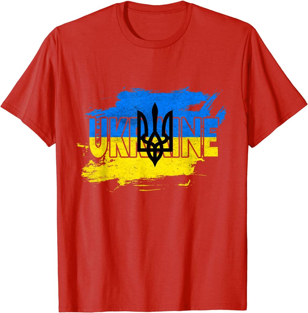 Ukraine Trident Coat of Arms Ukrainian Flag T-Shirt 100% Cotton O-Neck Summer Short Sleeve Casual Mens T-shirt Size S-3XL