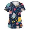 Women's Fashion Printed Short Sleeve V-Neck Top Small Pocket Work T-Shirt