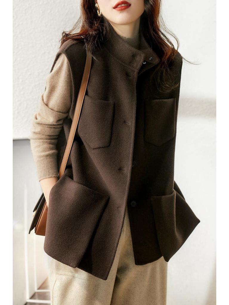 Jednokolorowa damska wełniana kamizelka - styl japoński i koreański