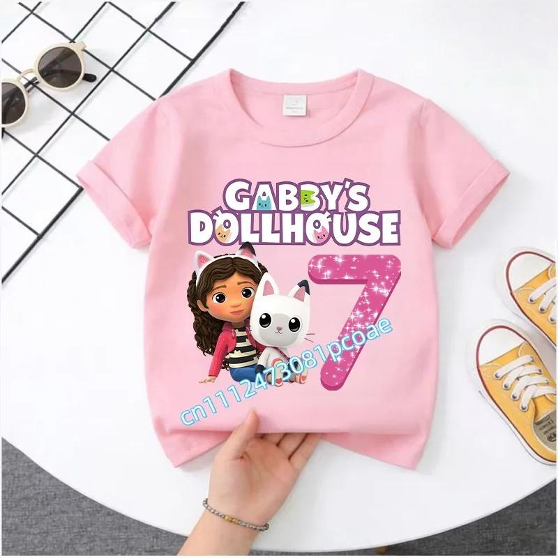 Summer Tshirt Gabby 29 Years Old Childrens Cotton Shortsleeved Sports Shirt for Girls Casual Top with Digital Cartoon Print