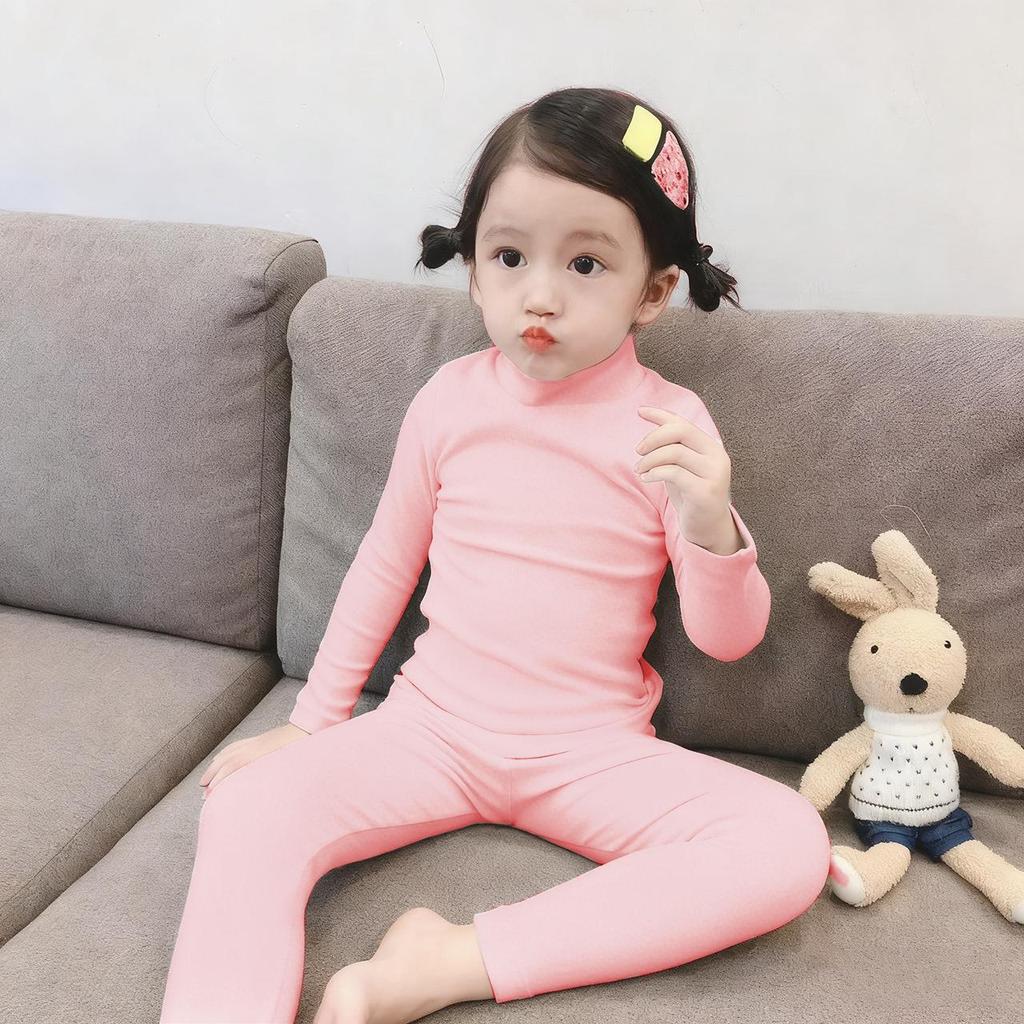 Kids' Thermal Underwear Set - Half-High Collar, Double-Sided Heating for Boys and Girls - Autumn Wear