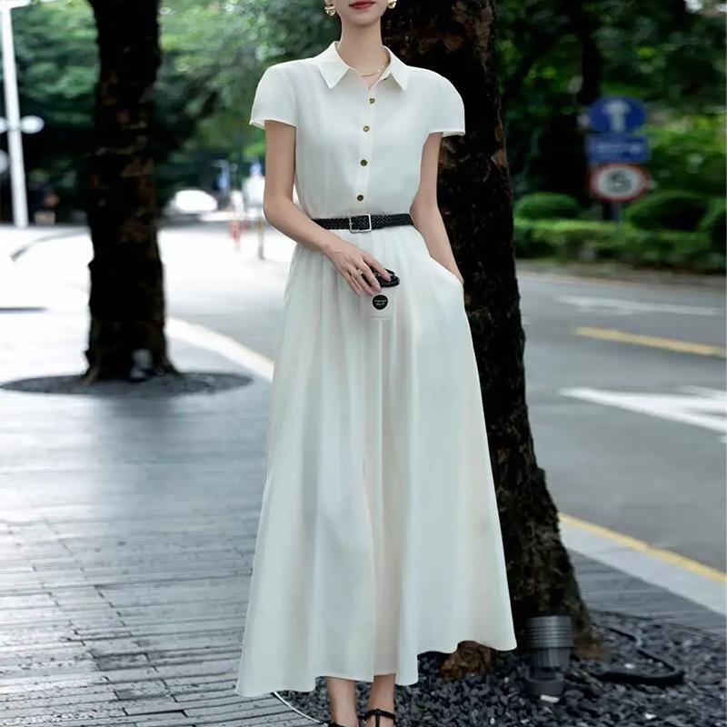 Spring new models, European and American women's clothing, slim-fitting and elegant temperament, solid-color French dress
