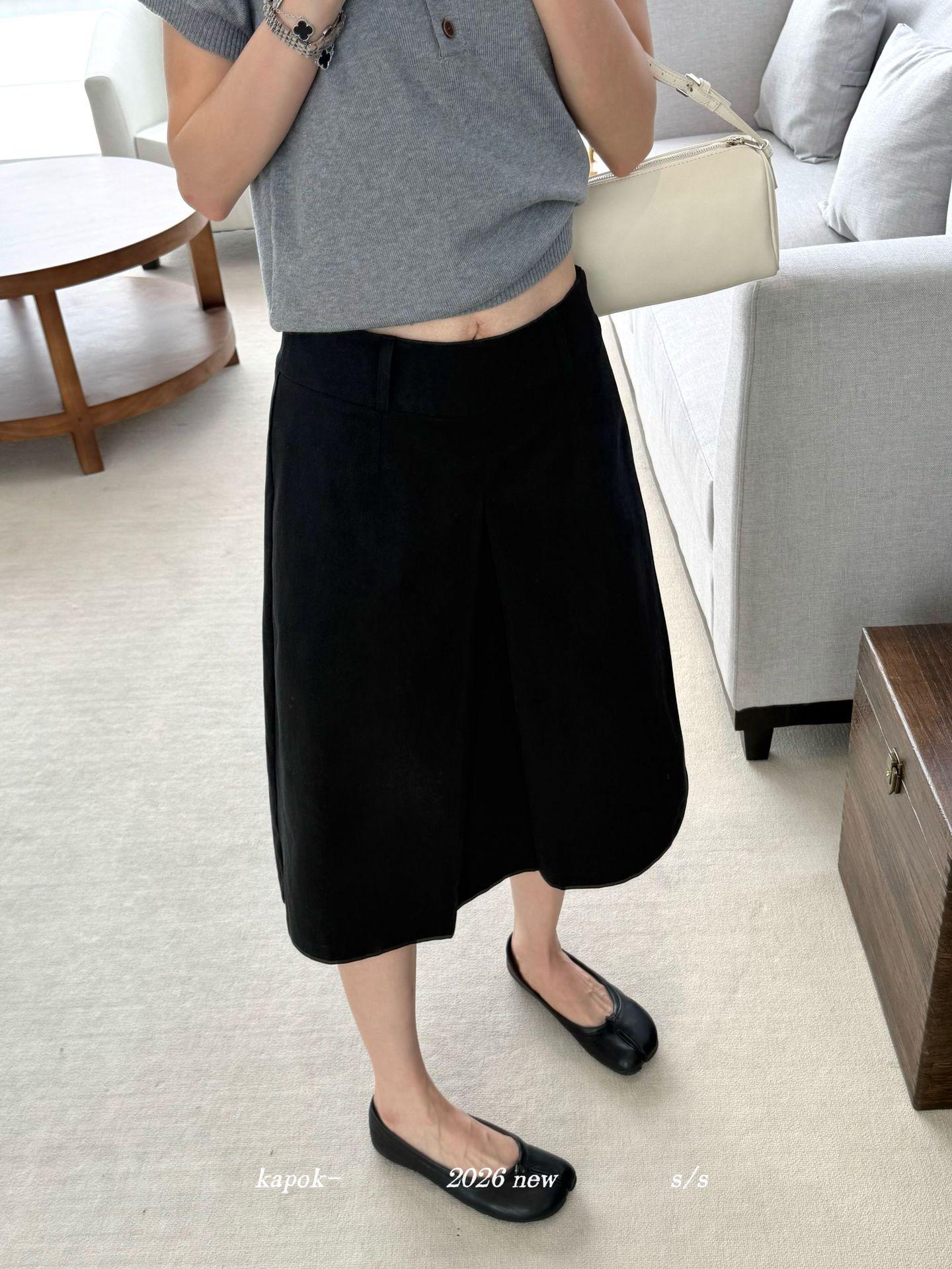 Thirteen Rows Kapok A-Line Slit Midi Skirt with Belt - High-Waisted  Slimming, Early Spring Collection Small чёрный