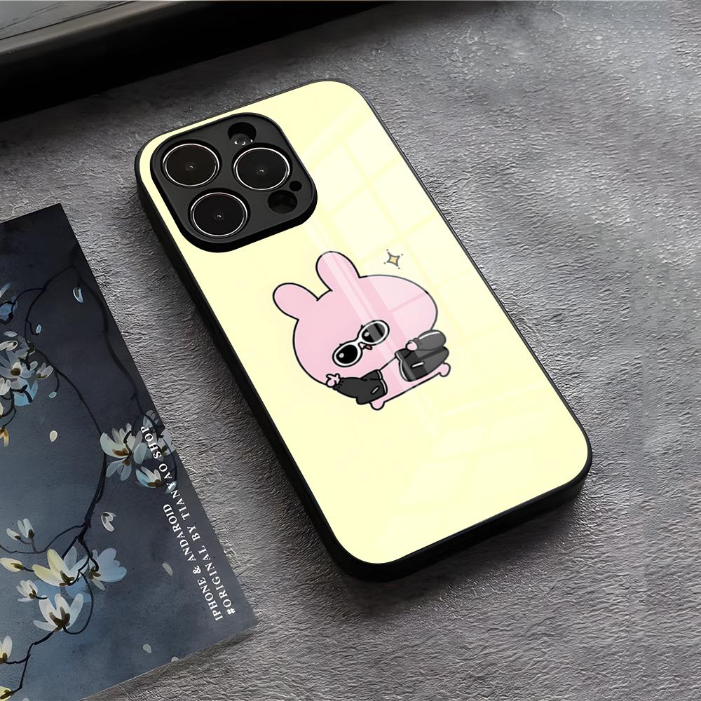 Cute A-Asamimichan Phone Case For IPhone 17 Air 16 E Pro Max 15 14 13 Mini 12 Pro 11 Max Plus Black Glass Cover