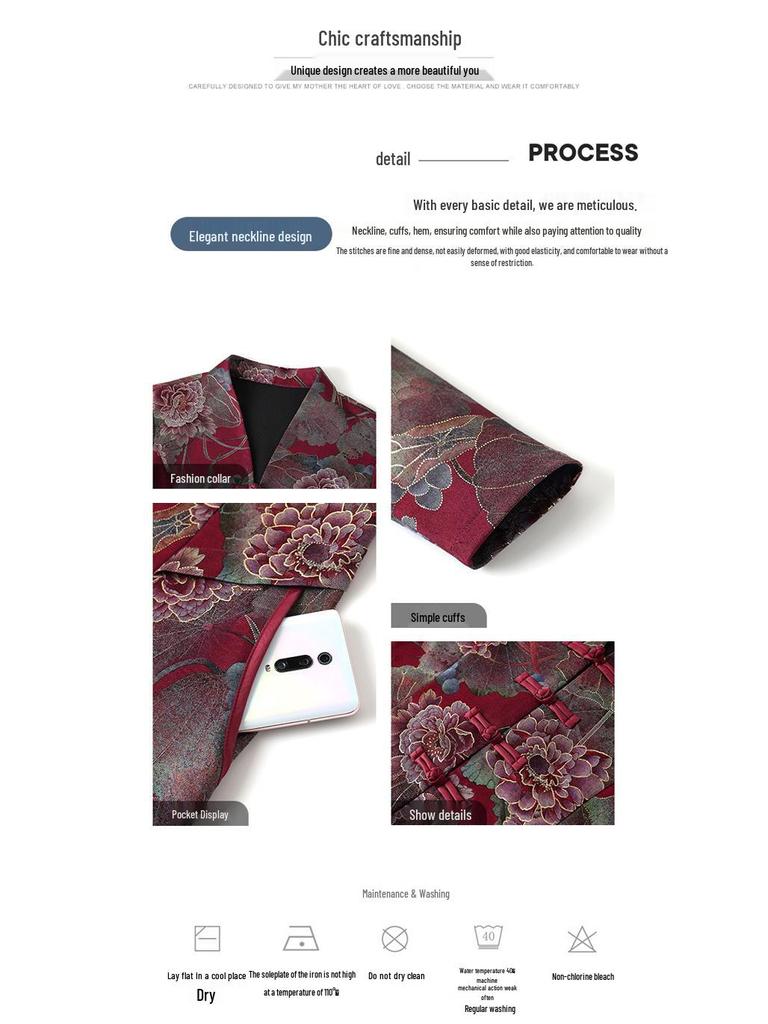 High-End Ethnic Print Long-Sleeve Cheongsam Dress - Women's Mid-Length Fashion for Autumn/Winter