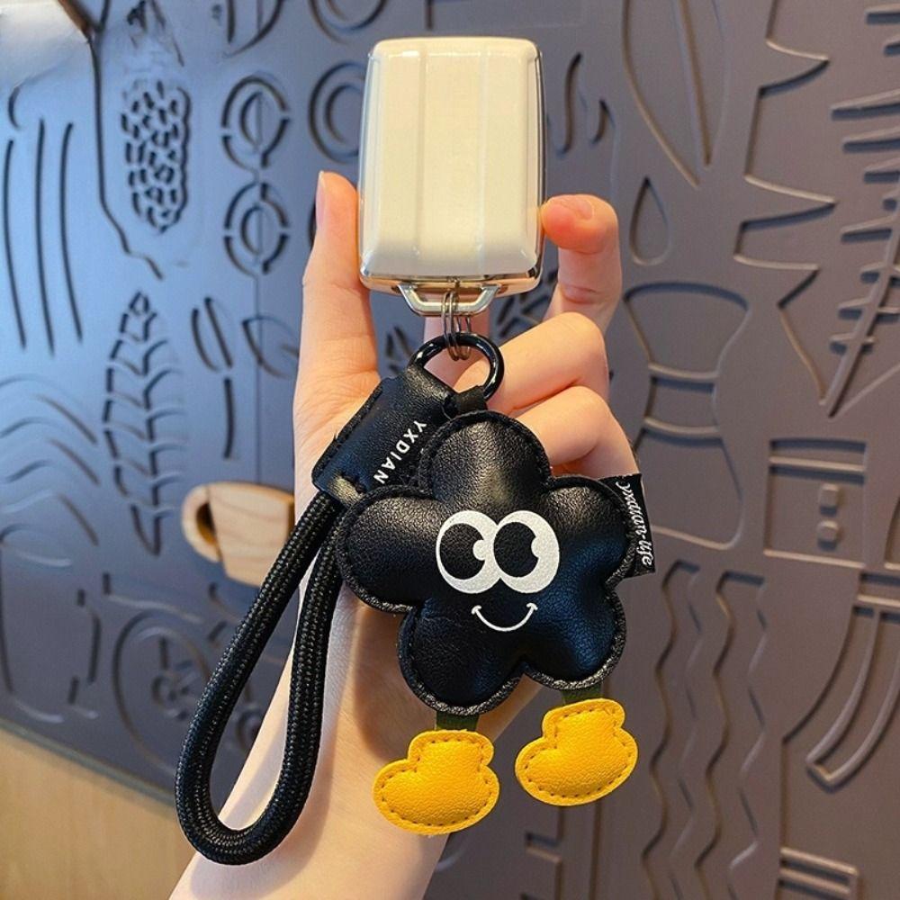 Big Eyes Leather Flower Pendant Cute Heart Pendant Keychain Kawaii Cartoon Keychain  Gift