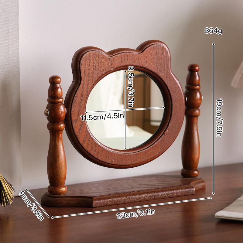 French Medieval Wooden Makeup Mirror - Desktop Standing Vanity Mirror for Bedroom & Living Room Decor