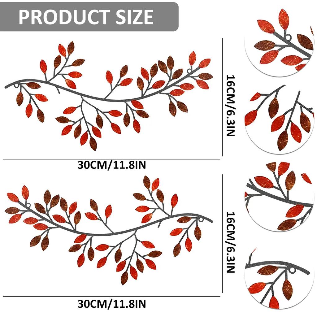 2Pcs Metal Tree Leaf Wall Décor Vine Olive Branch Leaf Wall Art Artistic Wall Hanging Decorative Wall Sculpture Home Decoration