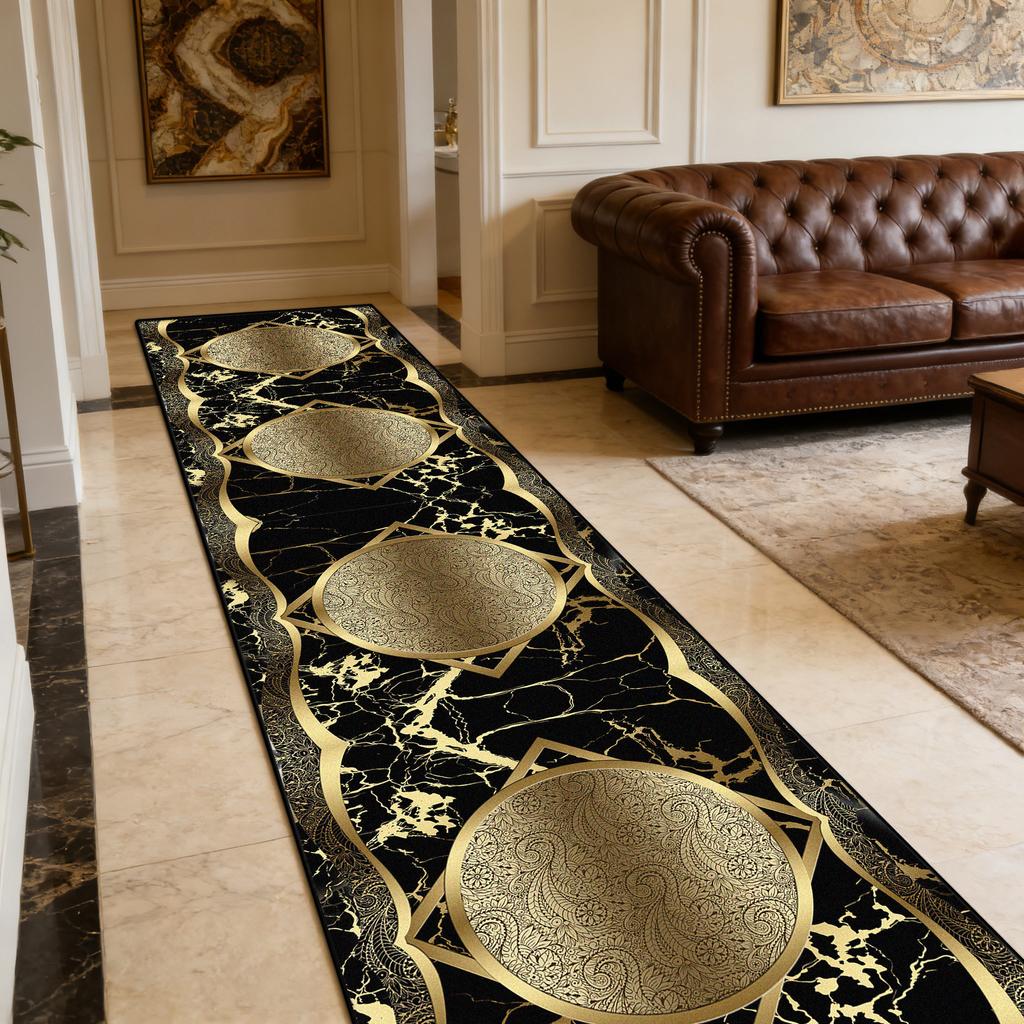 European Gold Light Luxury Antiskid Corridor Carpet Home Decoration Luxury Soft Long Runner Rug Easy Clean Lint-free Floor Mats