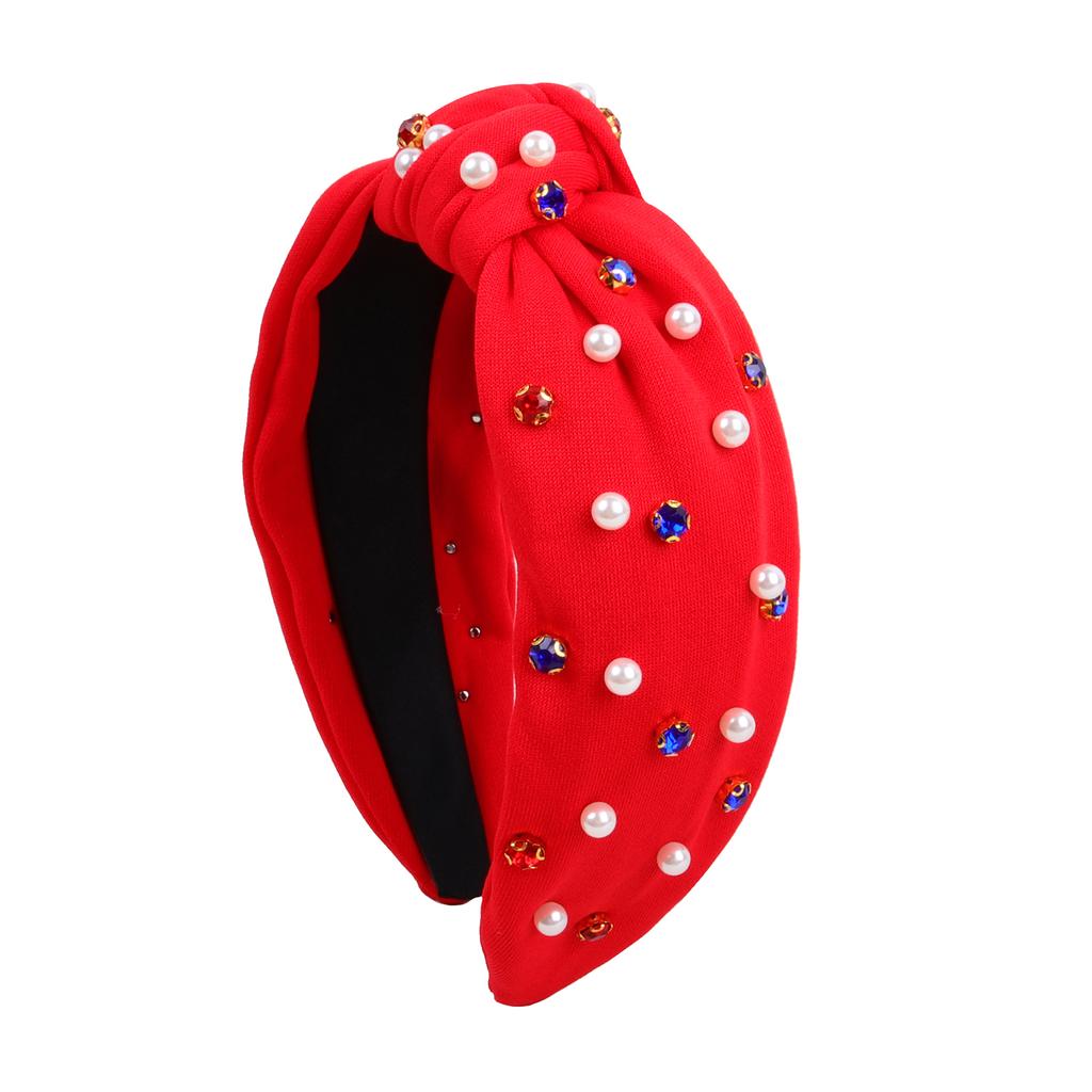 USA Independence Day Pearl Headband for Women Girls Crystal Headbands Holiday Hairbands Bow Knot Headband DIY Handmade Headwear