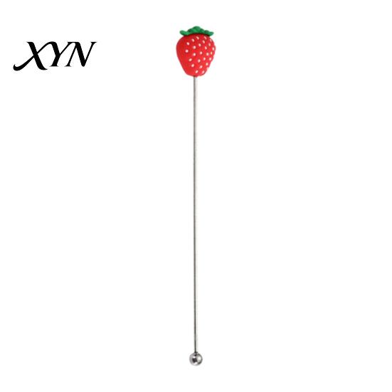 Stir Stick Cocktail Stick, Stainless Steel Mixing with Durian Pineapple Strawberry Cute Drink Stirrer Watermelon Rubber Top Decor, for Bar Milk
