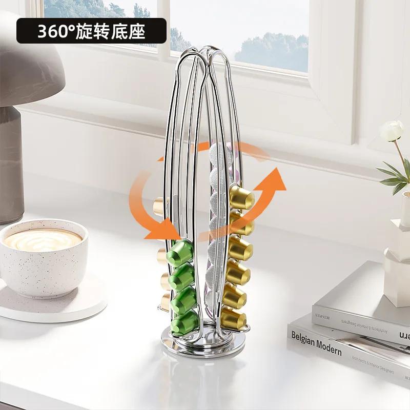 40 Pcs Nespresso Capsules Holder Rotating Rack Coffee Capsule Stand Coffee Pod Stainless Metal Storage Shelve Organization