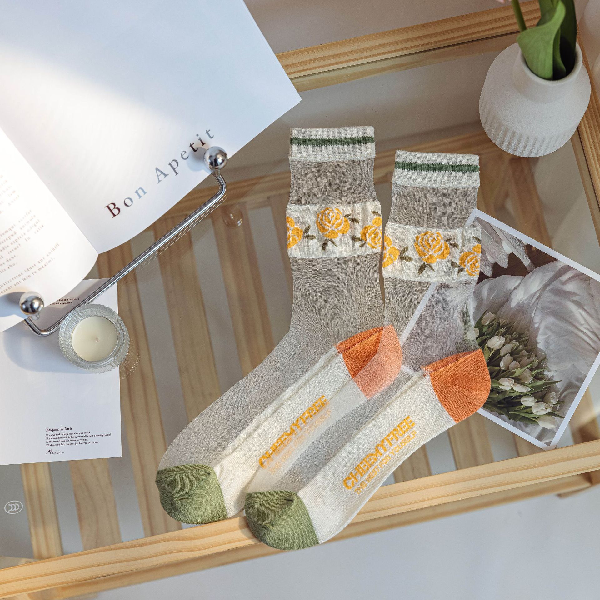 

Ультратонкие прозрачные шелковые носки с кристаллами, женские модные летние носки в стиле Харадзюку, уличные эластичные длинные носки в стиле ретро с цветами