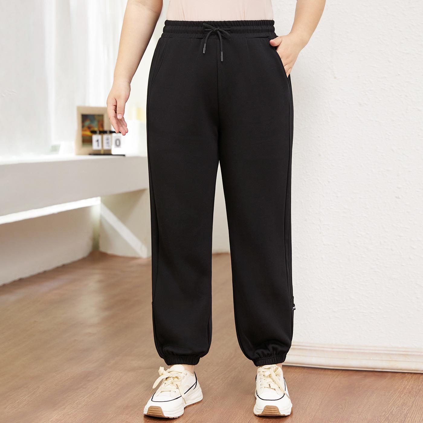 

Женские большие размеры Осень/Зима 2025 Утягивающие спортивные штаны с манжетами - Универсальные и Повседневные 6XL (190-210 jin) чёрный