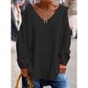 T-shirt Casual da Donna a Manica Lunga Larga, Colore Unito, Scollo a V, Comoda