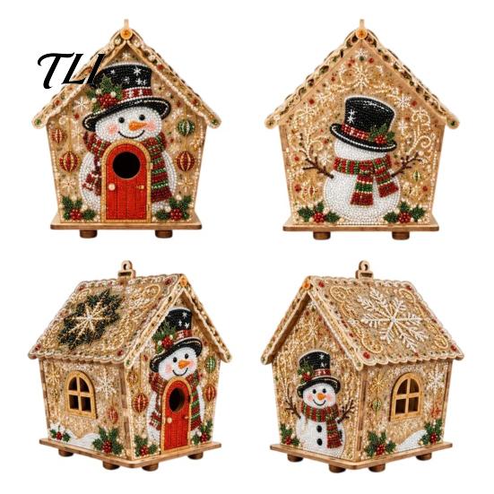 Urlaubsparty-Zubehör DIY Weihnachts-Kunstmalerei mit künstlichen Perlen, Hängender Anhänger-Bausatz, 3D-Perlen Lebkuchenhaus-Dekoration Haus Handgefertigte Miniatur