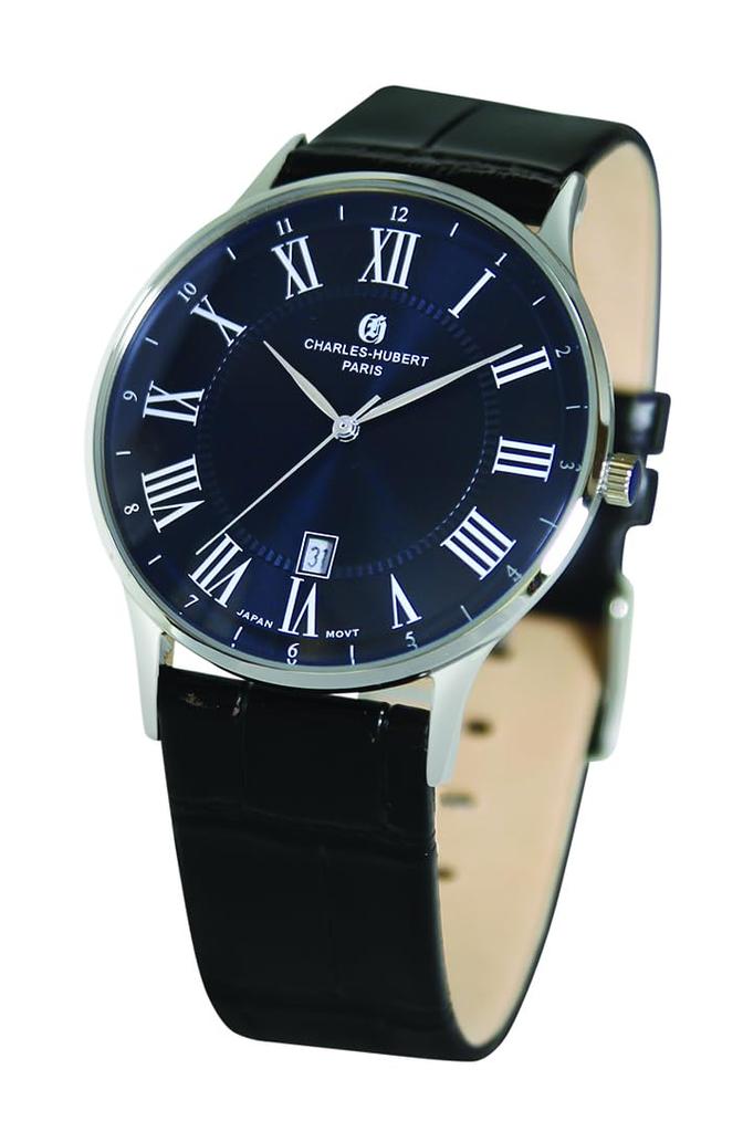 Charles Hubert Men's Watch, 3-Hand, Date, 4037-E, Black