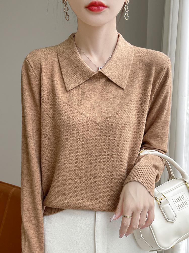 2024 Autumn Women's Korean Style Lapel Knit Sweater - Versatile Slim Fit