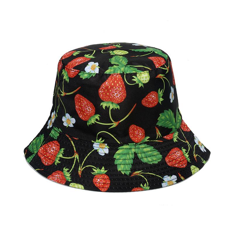 Unisex Vegetables Fruits Print Bucket Hats For Women Girls Summer Double-Sided Foldable Panama Sun Hat Fruit Bob Fisherman Caps