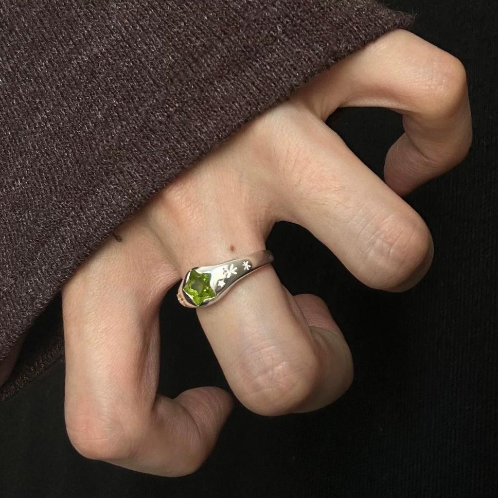 925 Sterling Silve Green Crystal Geometry Ring Square Retro Sweet Jewelry Birthday Gift Dropshipping