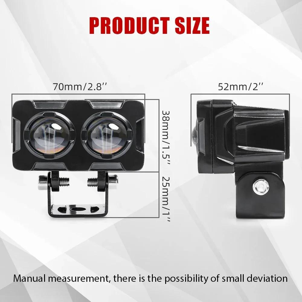 1PCS 60W Motorcycle LED Lens Spotlight Double Lenses Spotlight Motorcycles Auxiliary Fog Lamp Dual Color White Yellow Light