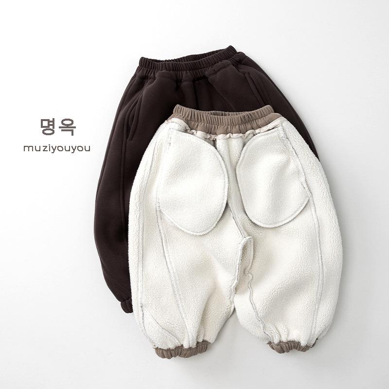 Kids Korean Style Winter Fleece Thickened Warm Casual Sweatpants For Boys And Girls