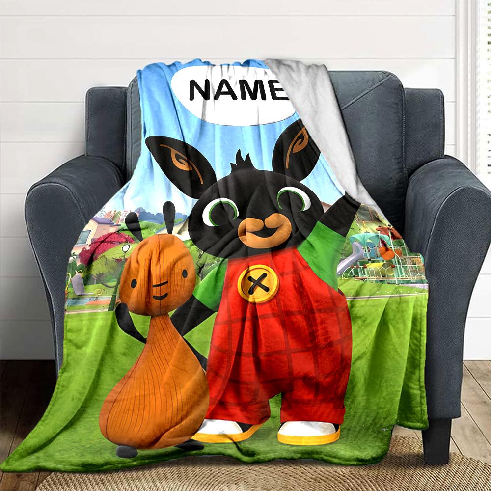 Customizable Bing Bunny1 Throw Blanket – Personalized Name, All-Season Cozy Snug Blanket, Machine Washable, Personalized Blanket