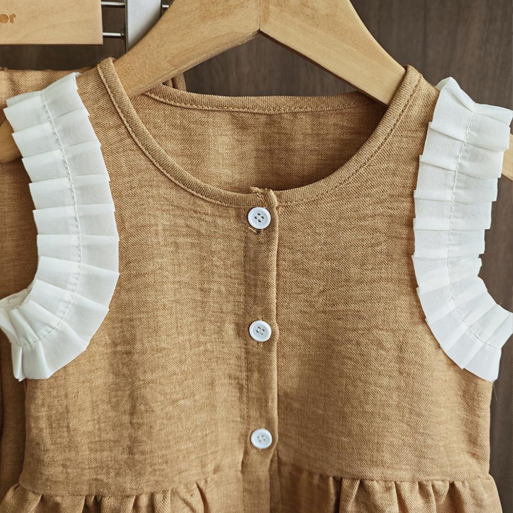 Koreanische Version Kinderkleidung Mädchen Blau Imitation Denim Anzug Sommer Ärmelloses Oberteil + Weite Hose Zweiteiliges Set