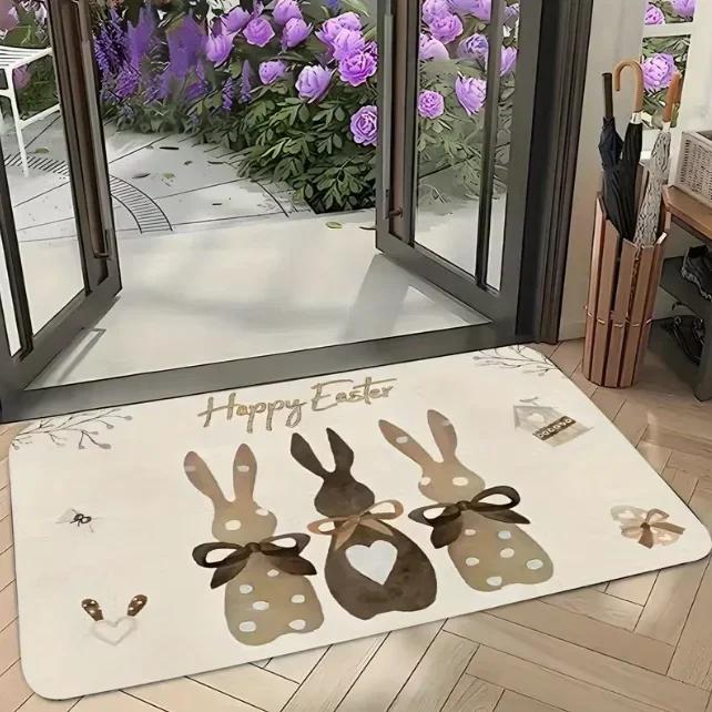 Autumn Rabbit Print Pattern Door Mat and Easter Egg Door Mat Machine Carpet Suitable Bathroom Kitchen Bedroom Office Decoration