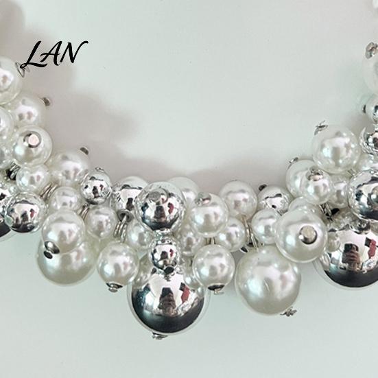 Faux Pearl Choker Necklace 1 Set Chunky Jewelry, Beaded And V-neck Accessory Earrings, Metallic for Women Dinner Parties Wedding Collarbone Enhancing