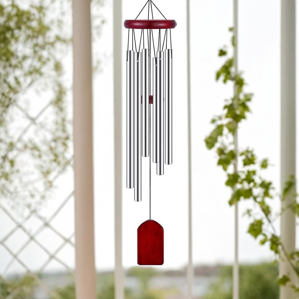 Square Wooden Hanging Tag Aluminum Tube Wind Chime 6 Metal Tubes Study Window Sill  Balcony Corridor Courtyard Hanging Decor