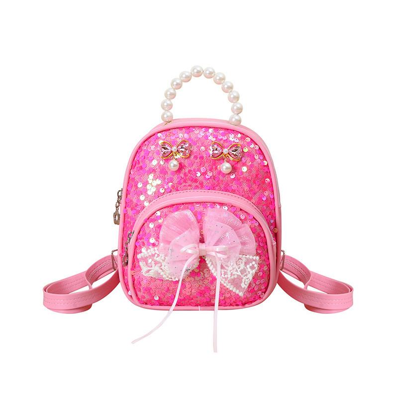 

Kids Fashion Backpack With Artificial Pearl Hand Held And Bow Decor For Daily ярко-розовый