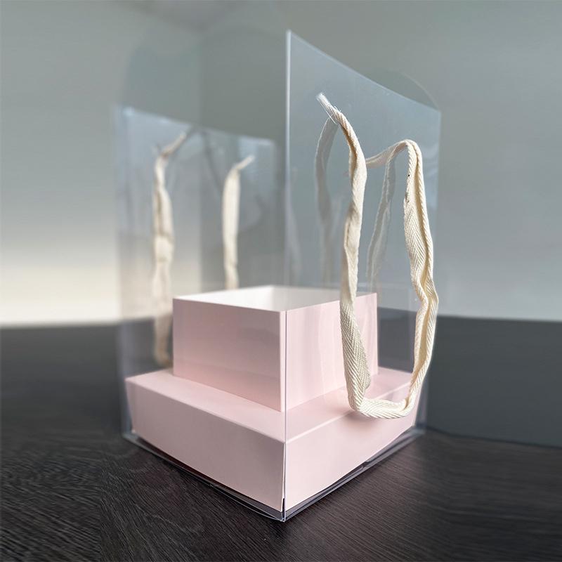 Rose Flower Hand Packaging Box Waterproof Transparent Flower Art Arrangement Paper Box Portable Tote Florist Supplies Package