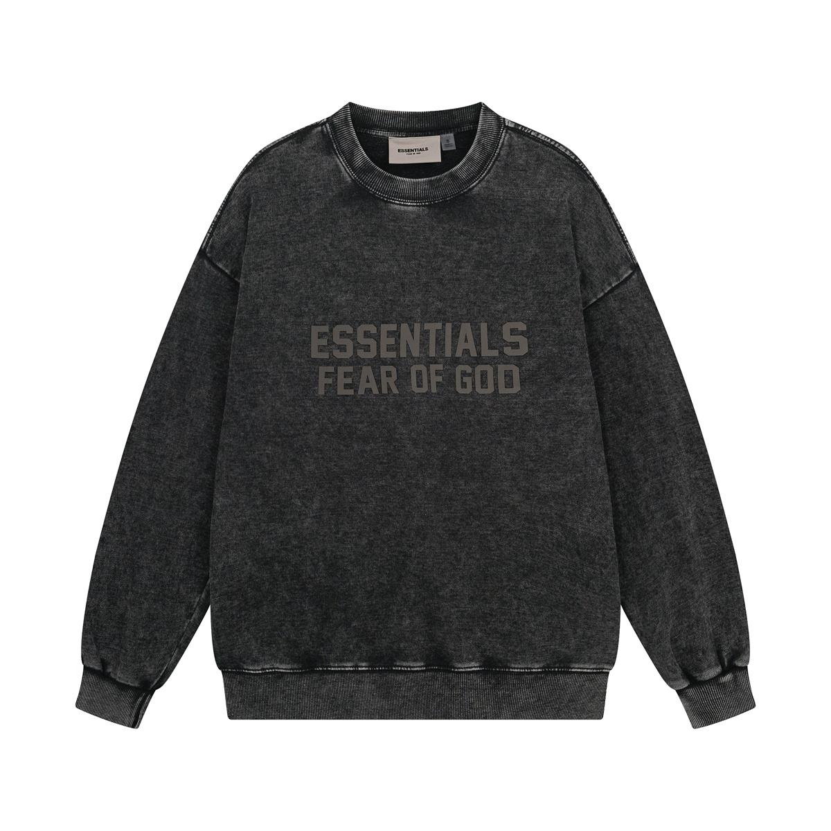 9032 FOG Essentials Letters Logo Vintage Washed Crewneck Sweatshirt Streetwear - Unisex Streetwear Pullover S