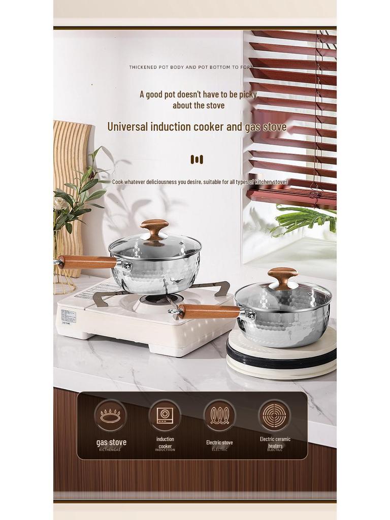 Xunshun Mehrschichtige Yukihira-Pfanne aus Edelstahl, Unbeschichteter Babykost-, Suppen- und Ramen-Topf