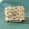 Luxury Inlaid White CZ Imitation Opal Women's Ring Dazzling Gold Color Geometry Daily Wear Party Jewelry Anniversary Gift