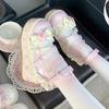 Fashion Sweet Girls Lolita Flat Platform ,Female Students Lace Strawberry Bowknots Cute Marry Jane Elevator Shoes