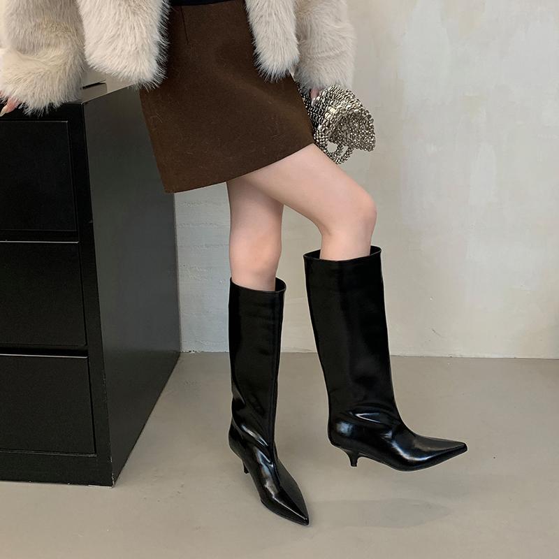 Fashion Bailamos 2024 Winter New Brand Women Knight's boots Fashion Pointed Toe Slip On Knee-high Boots Thin Low Heel Long Boots Shoes