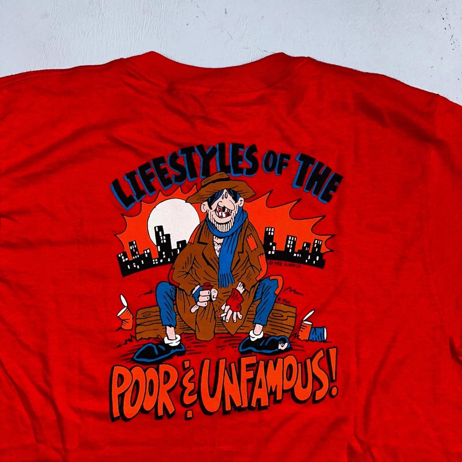Poor and Unfamous VTG T Shirt 1988 Sunrise Funny Alcoholic Humor 80s Anvil Rap S
