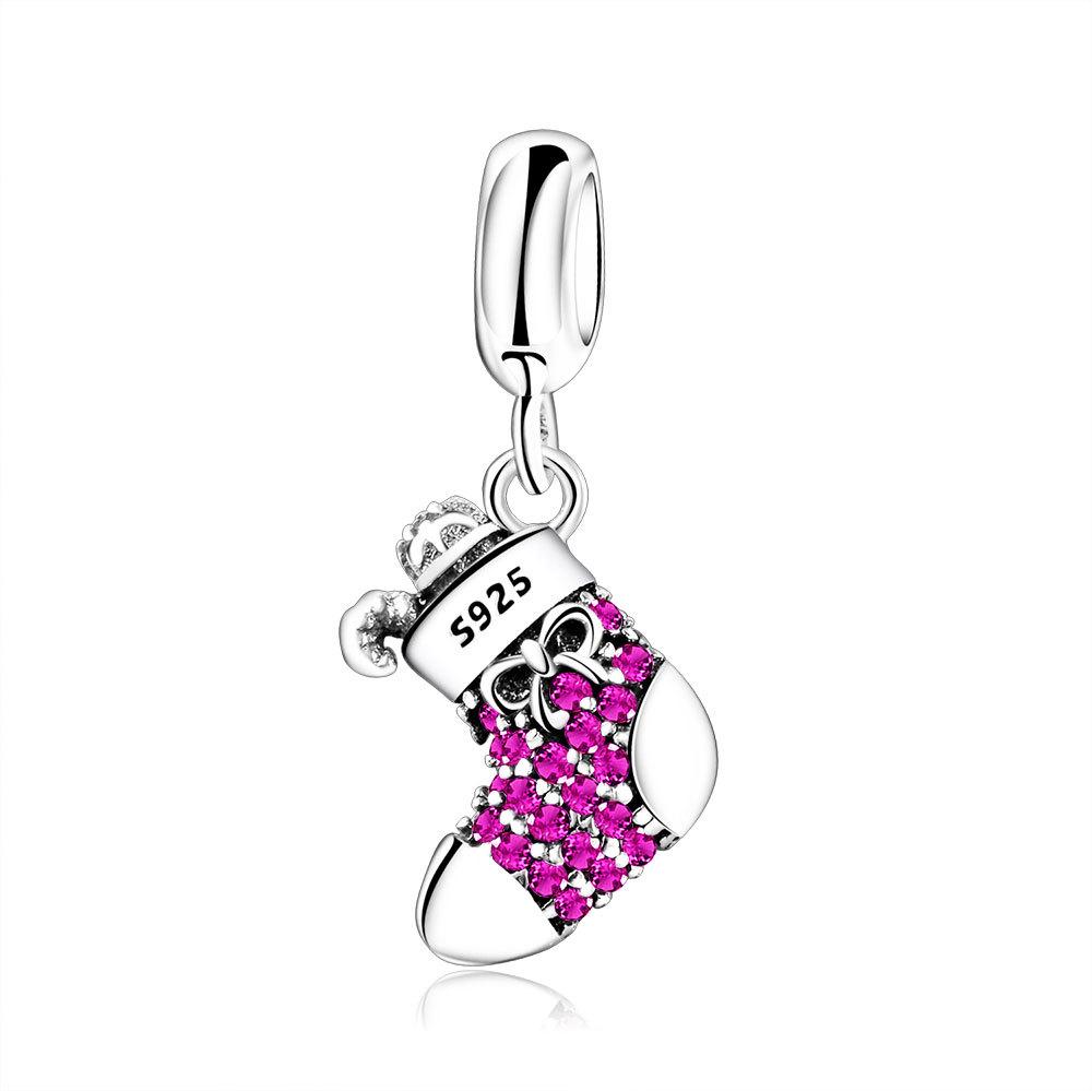 

Sterling Silver Pink Diamond Christmas Stocking Charm Pendant – Cute Holiday Jewelry 925 Silver срібний
