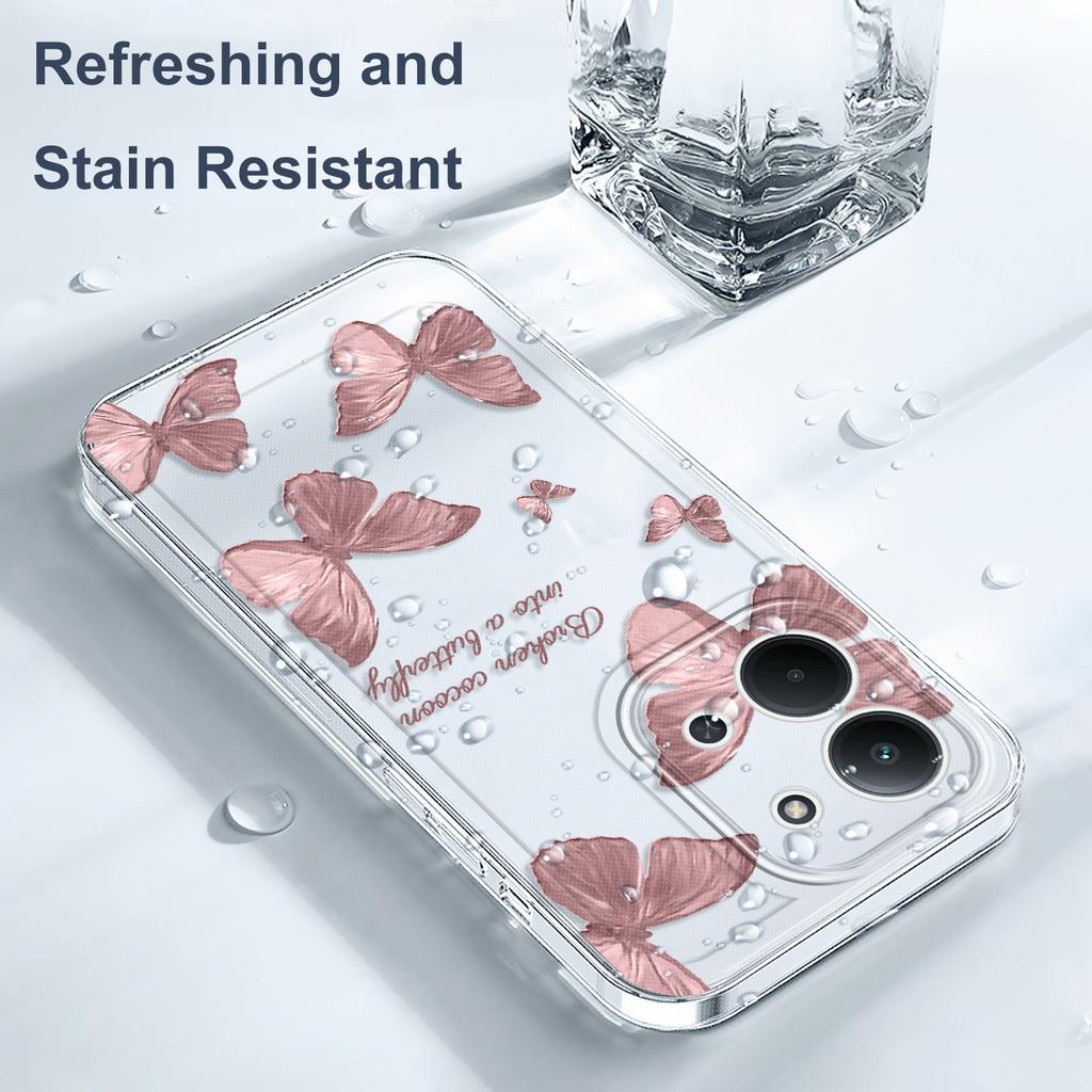 Retro Butterfly Transparent Phone Case For Xiaomi Redmi Note 14 13 12 Pro Plus 15 15C 13 13C 12 12C Soft TPU Cover