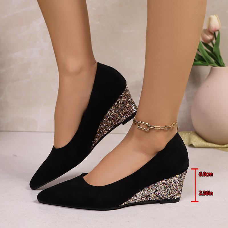 Chaussures à talon compensé temperament Mode Bout pointu Décolleté Daim À enfiler Antidérapant Talons hauts