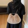 Women's Large Capacity Shoulder Bag Solid Color Plush Imitation Fur Handbag For Autumn And Winter Fashion